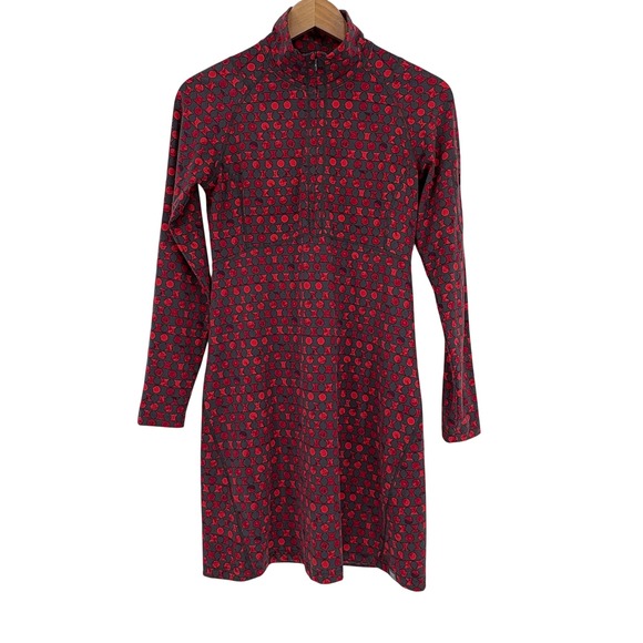 Title Nine Dream Dress Small Red Grey Geometric Dot 1/4 Zip Long Sleeve - Picture 4 of 11